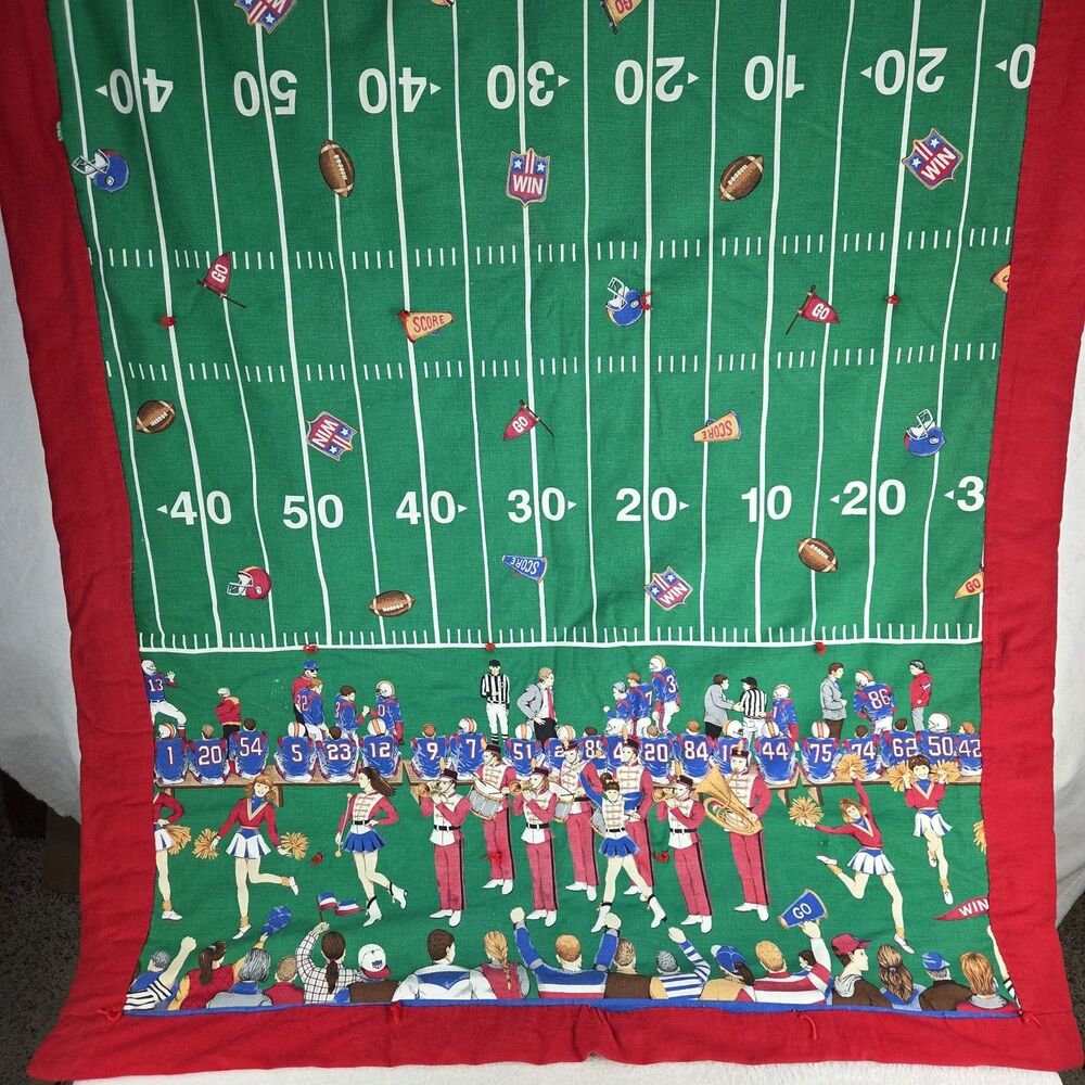 Vintage‎ Handmade Football Field Children’s Comforter Blanket 56x40 Sports Theme